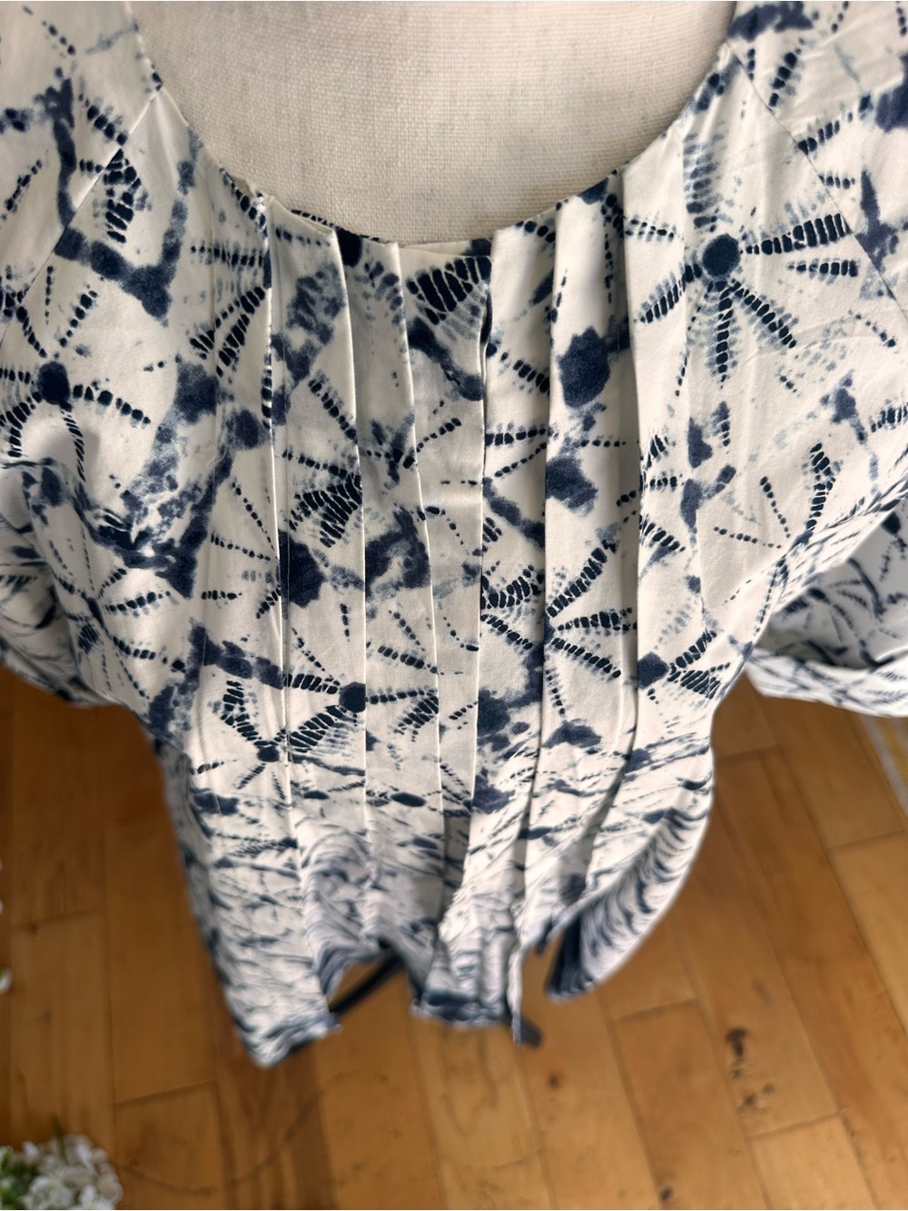 Blue & White Shibori Tie-Dye Pleated Dress